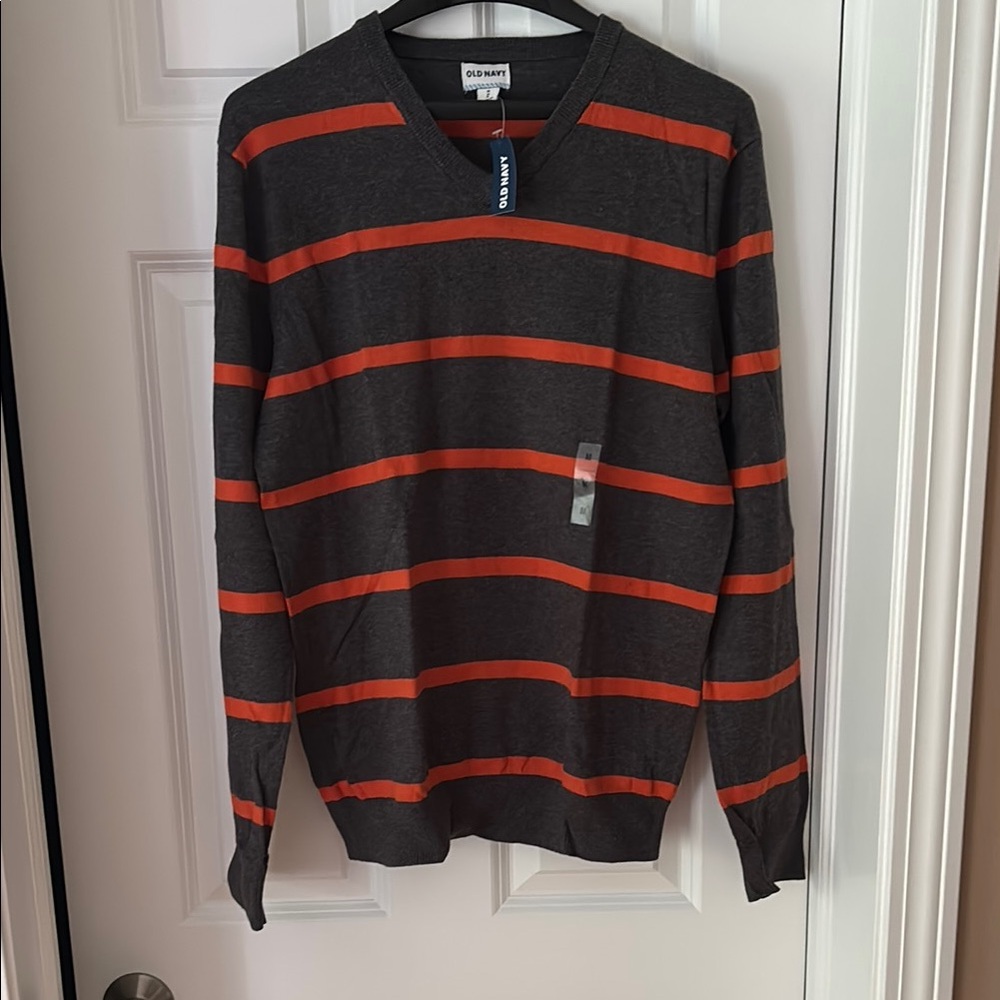 Old Navy Gray and Orange V-Neck Sweater